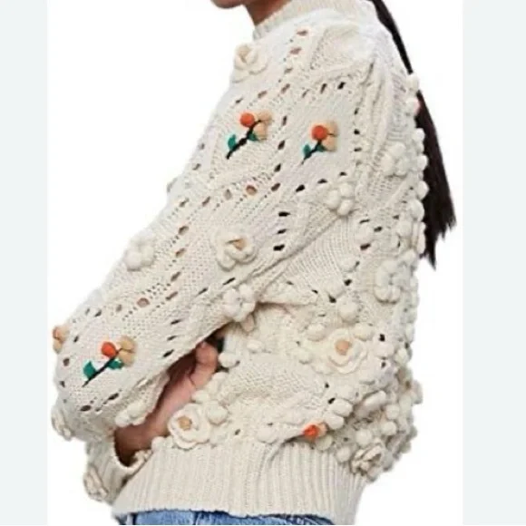 Zara Crochet Knit with Floral Appliqués Sweater - Picture 2 of 8